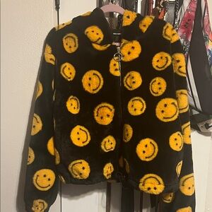 Free Haven Fuzzy Smiley Face Jacket